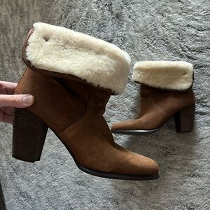 UGG Brown Ankle Boots with Cream Fur